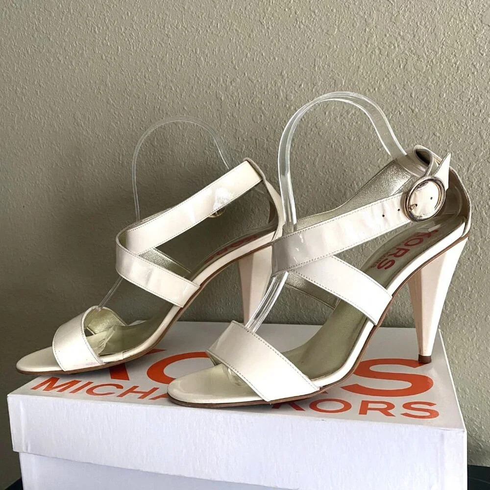 Michael Kors strappy ivory/cream Naughty Women's Vanilla Patent Heels - Picture 10 of 10